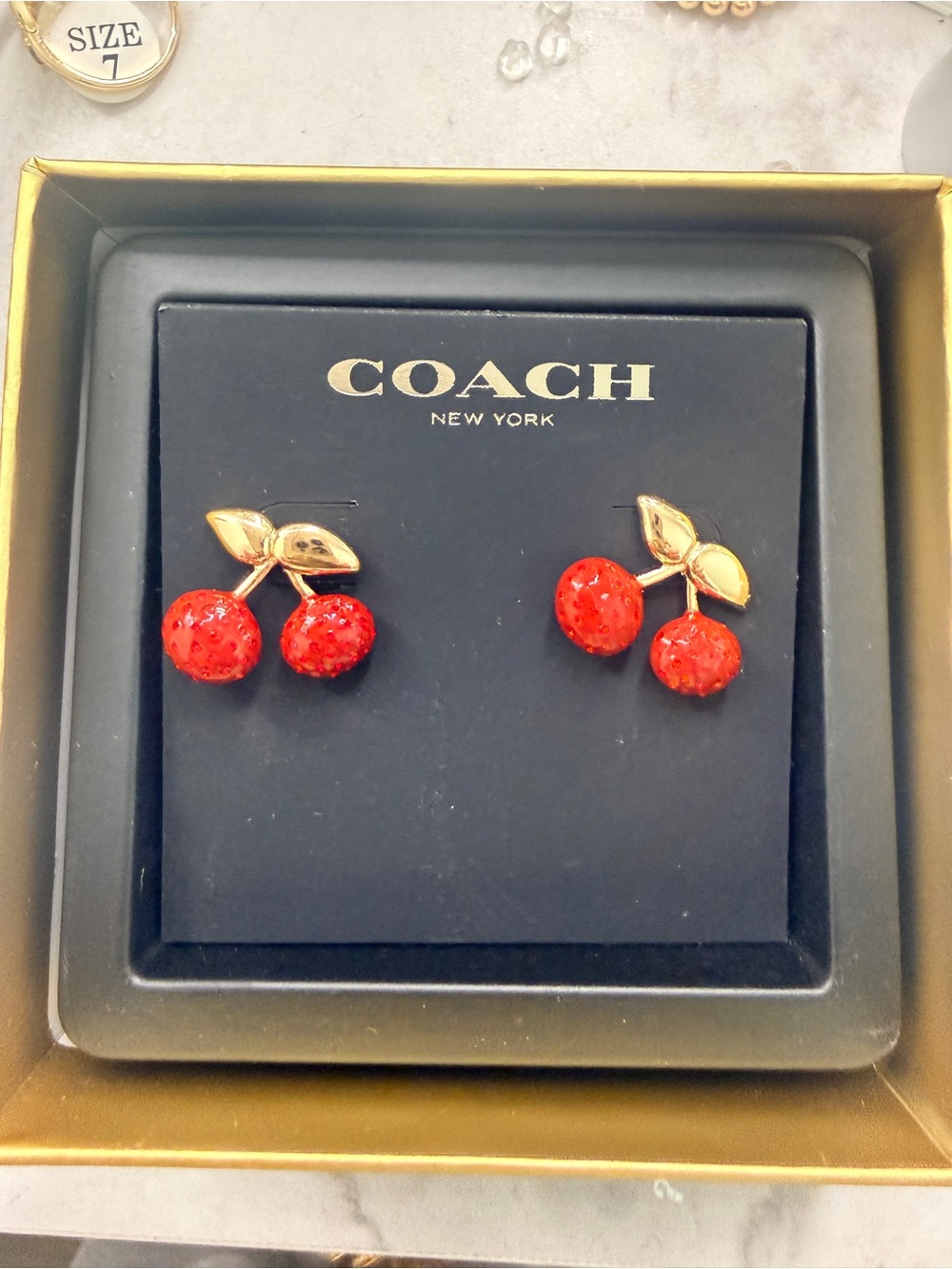 Coach Red Cherry Gold-Tone Stud Earrings
